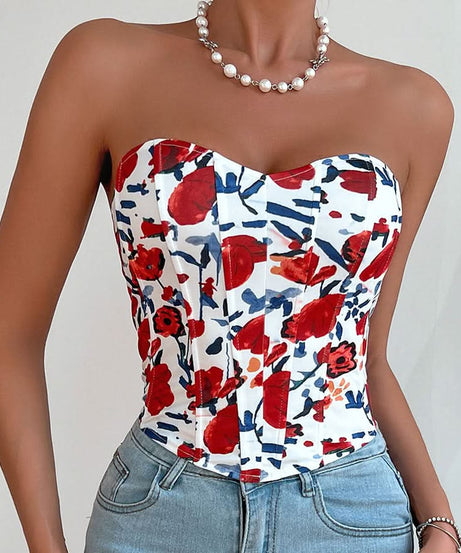 Autumn Rose Sweetheart Corset Top - Chic Floral & Flattering for Fall