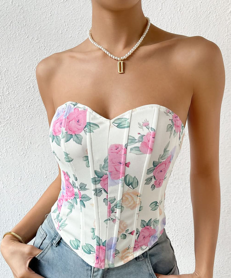 Autumn Rose Sweetheart Corset Top - Chic Floral & Flattering for Fall