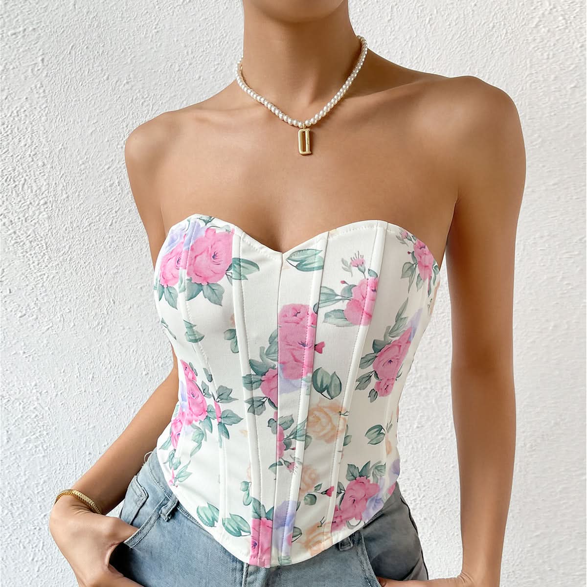 Autumn Rose Sweetheart Corset Top - Chic Floral & Flattering for Fall