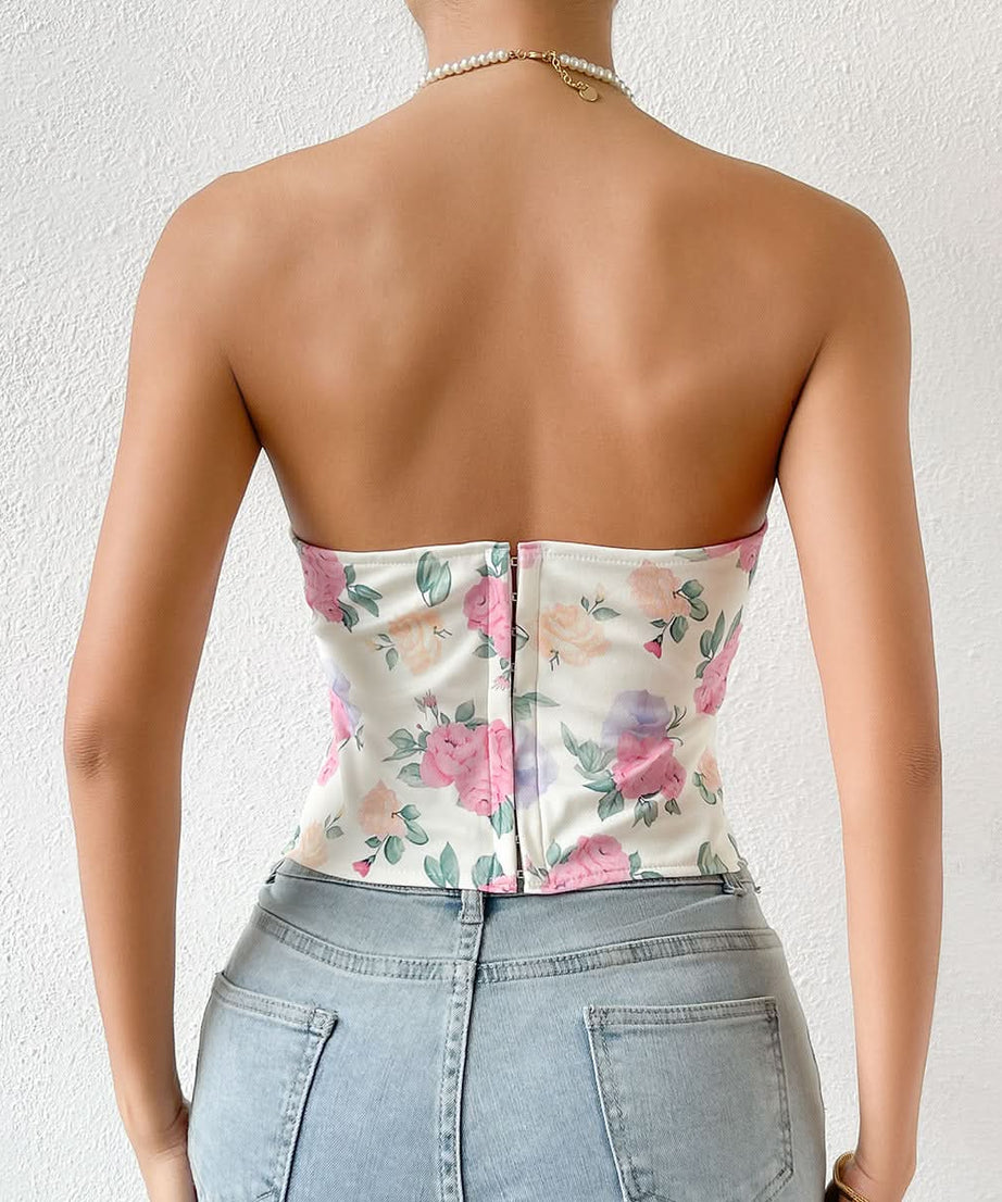 Autumn Rose Sweetheart Corset Top - Chic Floral & Flattering for Fall