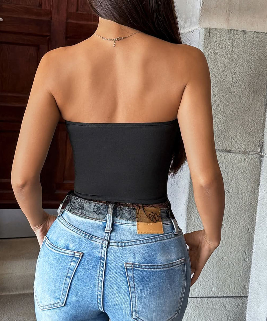 Enchanting Black Lace Bow Bustier Top - Fall Nights & Party Perfect