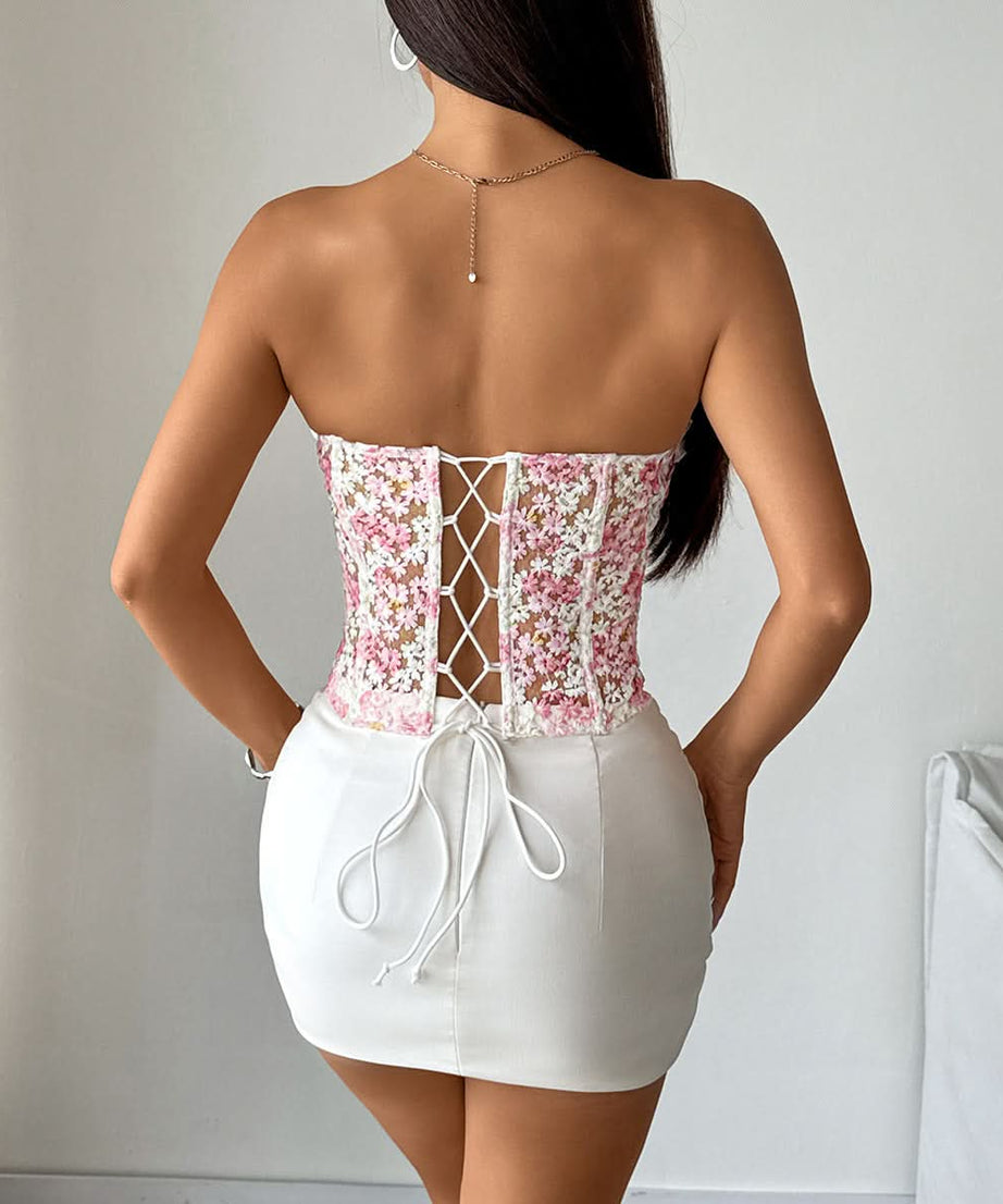 Sweetheart Floral Crochet Corset Top - Strapless Y2K Bustier for Fall Layering