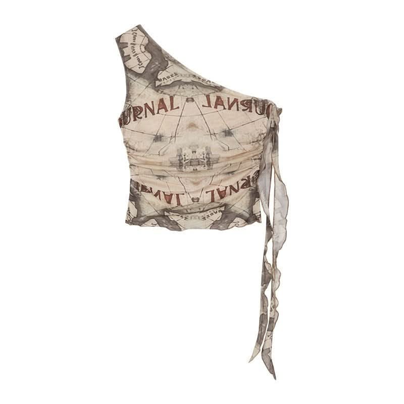 Edgy Journal Print One-Shoulder Crop Top - Your Fall Fashion Statement