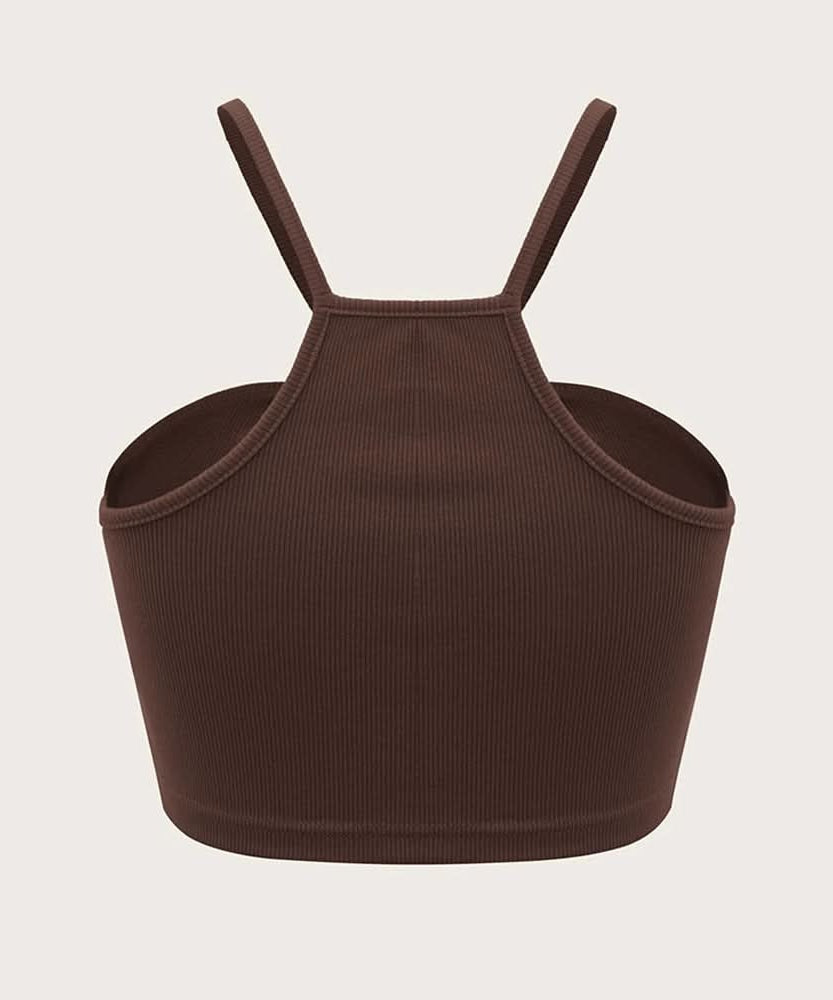 Trendy Black Ribbed Halter Crop Top with Front Ring Detail | Chic Fall Outings & Layering