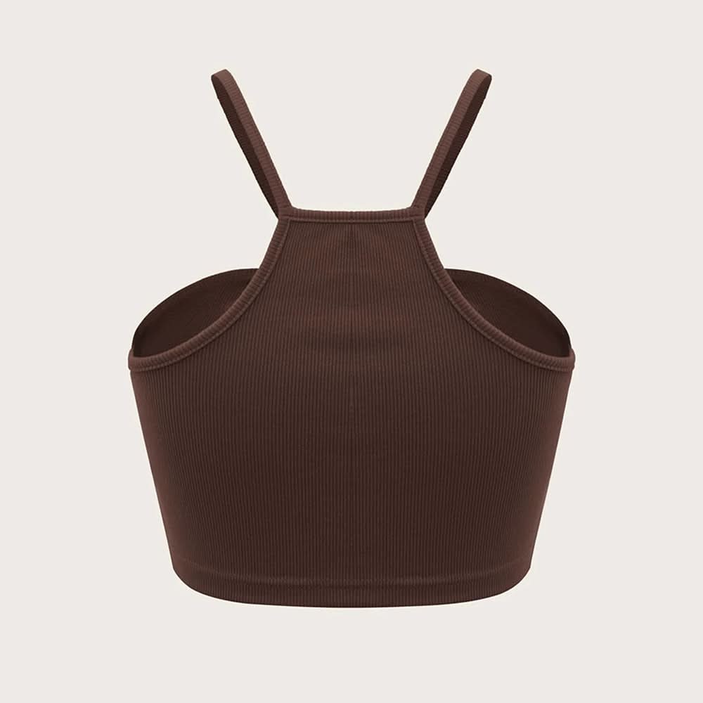 Trendy Black Ribbed Halter Crop Top with Front Ring Detail | Chic Fall Outings & Layering