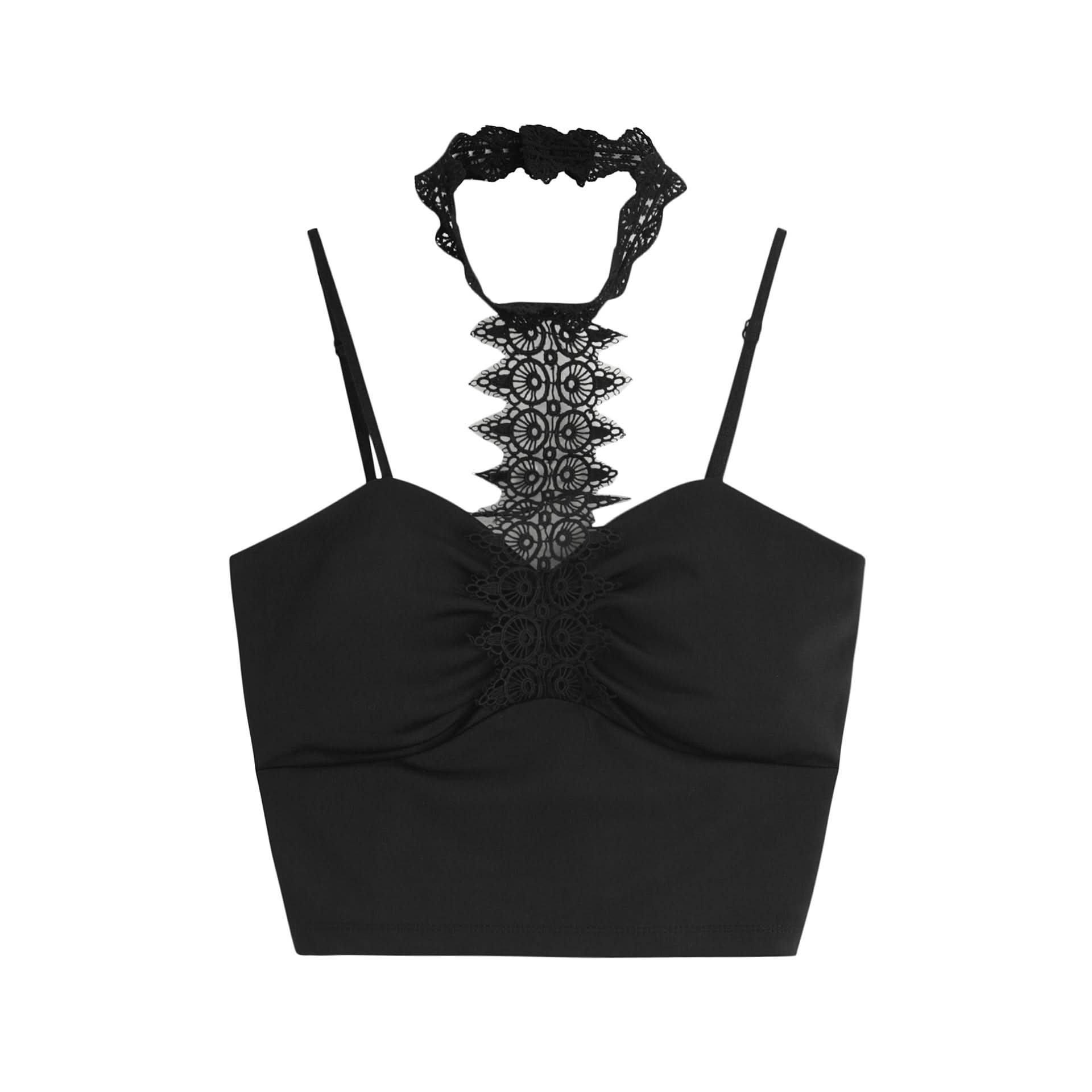Edgy Black Lace Halter Crop Top - Fall Fashion & Halloween Style