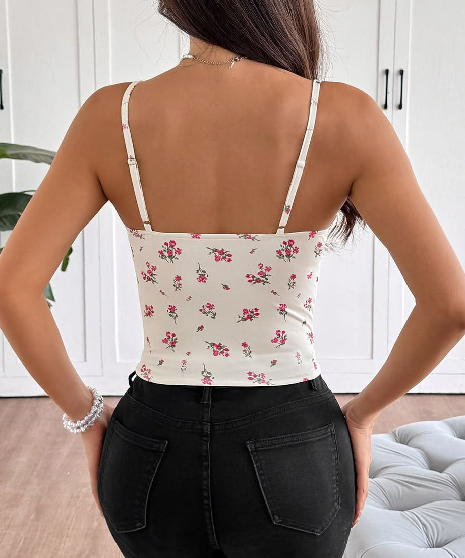 Chic Floral Lace-Up Corset Cami Top - Your Must-Have Fall Transition Piece