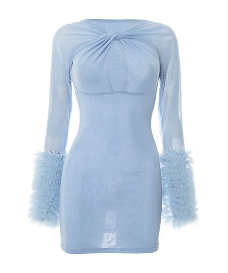 Seductive Black Mesh Cutout Mini Dress with Ruffle Sleeves | Fall & Halloween Party Ready