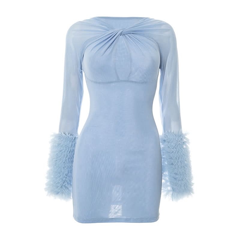 Seductive Black Mesh Cutout Mini Dress with Ruffle Sleeves | Fall & Halloween Party Ready