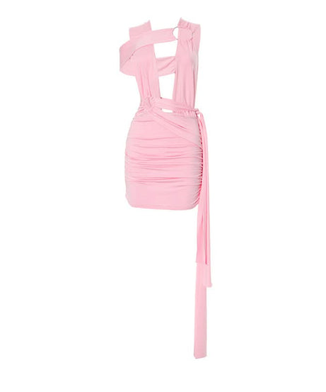 Red Hot Plunge & O-Ring Cutout Ruched Mini Dress - Your Daring Holiday Party & NYE Statement