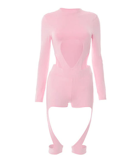 Slay the Night: Black Cut-Out Long Sleeve Romper with Strappy Detail - Fall Party & Clubwear