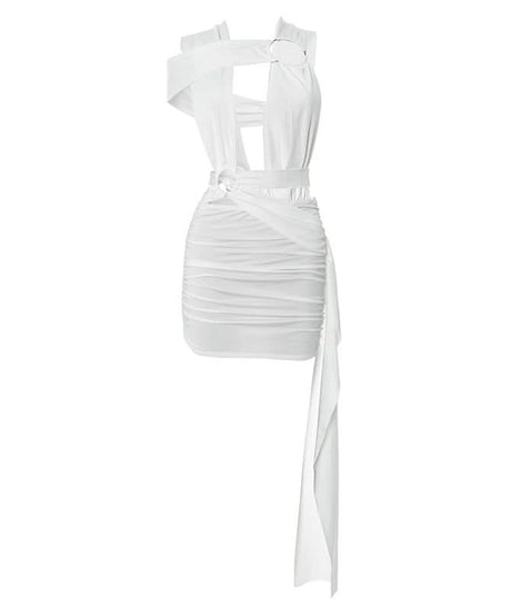 Red Hot Plunge & O-Ring Cutout Ruched Mini Dress - Your Daring Holiday Party & NYE Statement