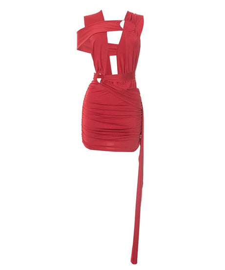 Red Hot Plunge & O-Ring Cutout Ruched Mini Dress - Your Daring Holiday Party & NYE Statement