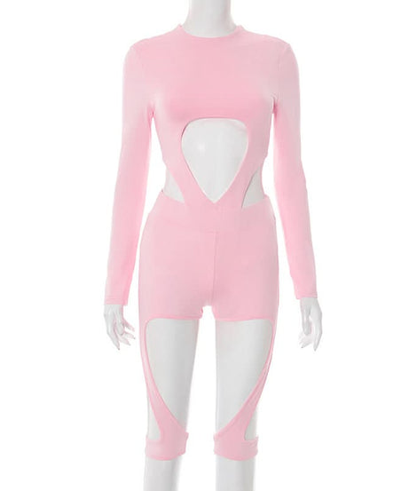 Slay the Night: Black Cut-Out Long Sleeve Romper with Strappy Detail - Fall Party & Clubwear