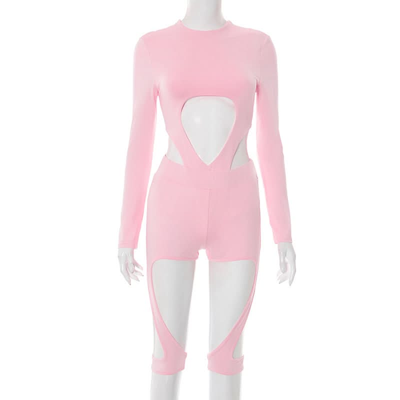 Slay the Night: Black Cut-Out Long Sleeve Romper with Strappy Detail - Fall Party & Clubwear