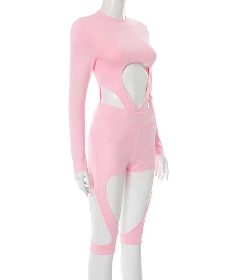 Slay the Night: Black Cut-Out Long Sleeve Romper with Strappy Detail - Fall Party & Clubwear