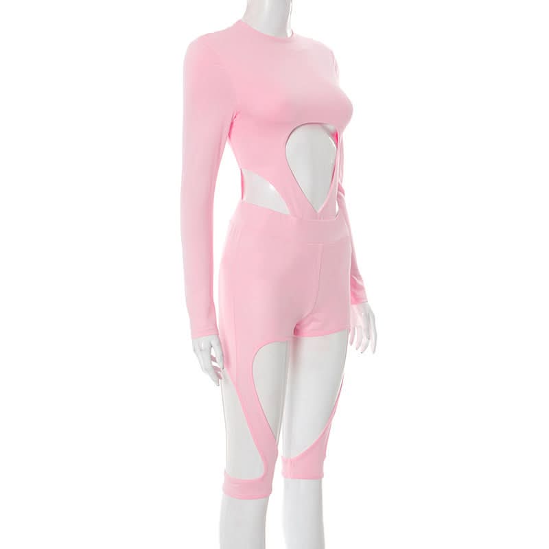 Slay the Night: Black Cut-Out Long Sleeve Romper with Strappy Detail - Fall Party & Clubwear