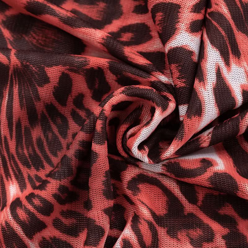 Wild Instincts: Red Leopard Mesh Jumpsuit – High Neck Sheer Bodycon for Fall Parties