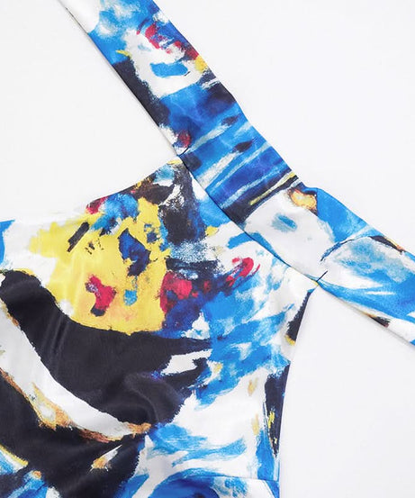 Vibrant Abstract Halter Top & Royal Blue Shorts Set - Your Chic Fall Getaway Essential