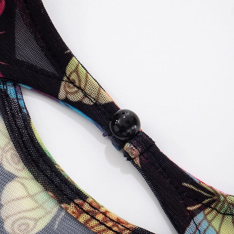 Vibrant Butterfly Sheer Mesh Romper | Long Sleeve Bodycon for Fall Parties, Halloween & Night Outs