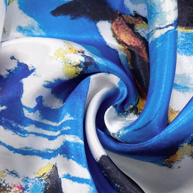 Vibrant Abstract Halter Top & Royal Blue Shorts Set - Your Chic Fall Getaway Essential