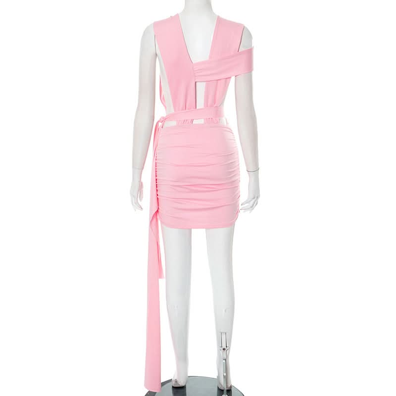 Red Hot Plunge & O-Ring Cutout Ruched Mini Dress - Your Daring Holiday Party & NYE Statement