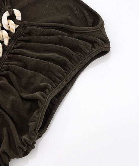 Effortless Glamour: Black Ruched Chain-Link Maxi Dress for Fall & Holiday Nights