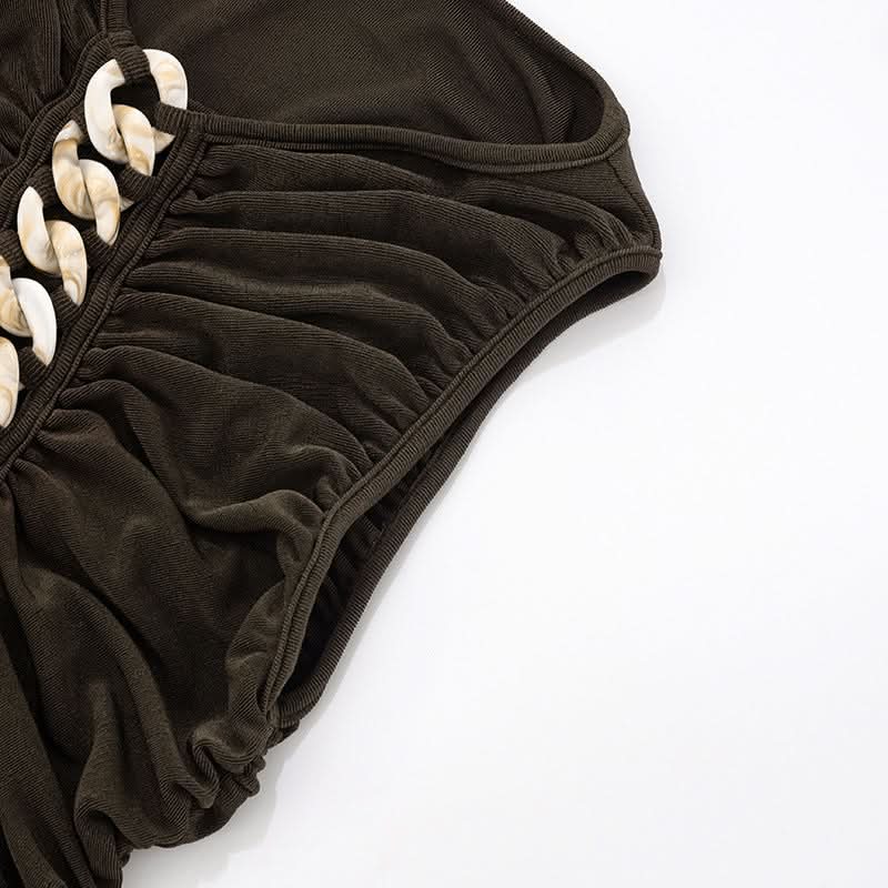 Effortless Glamour: Black Ruched Chain-Link Maxi Dress for Fall & Holiday Nights