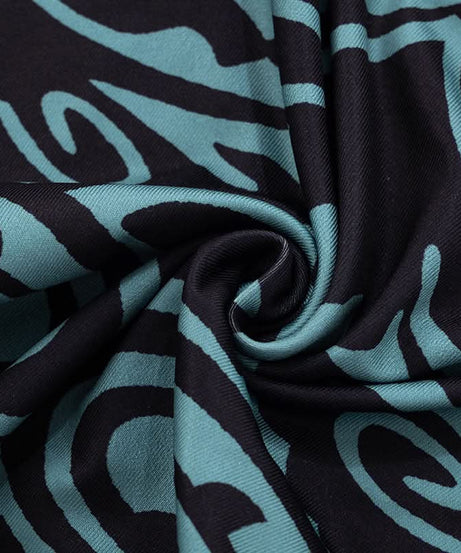 Fall '25 Abstract Wave Print Long Sleeve Jumpsuit - Teal & Black Bodycon Catsuit