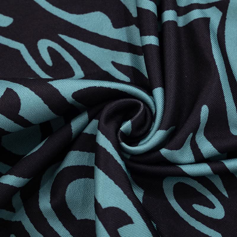 Fall '25 Abstract Wave Print Long Sleeve Jumpsuit - Teal & Black Bodycon Catsuit