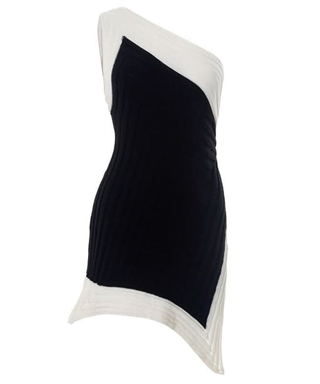 Chic Black & White Asymmetrical One-Shoulder Mini Dress | Fall & Holiday Party Ready