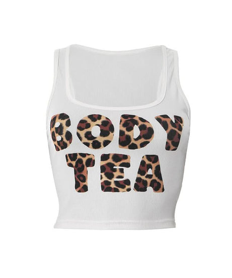 Trendy Leopard Print 'BODY TEA' Ribbed Crop Tank Top – Your Fall Fashion & Layering Essential