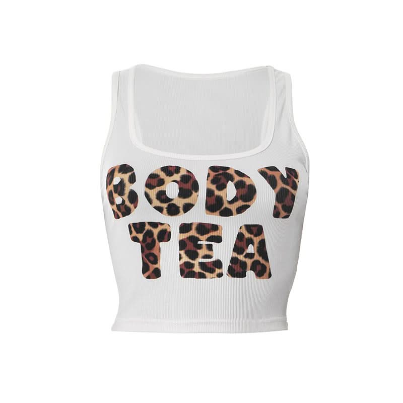 Trendy Leopard Print 'BODY TEA' Ribbed Crop Tank Top – Your Fall Fashion & Layering Essential