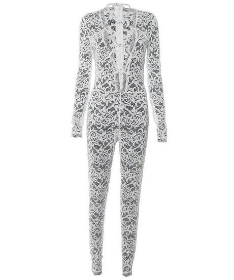 Sultry Sheer Lace O-Ring Jumpsuit - Elevate Your Fall Party & Night Out Style