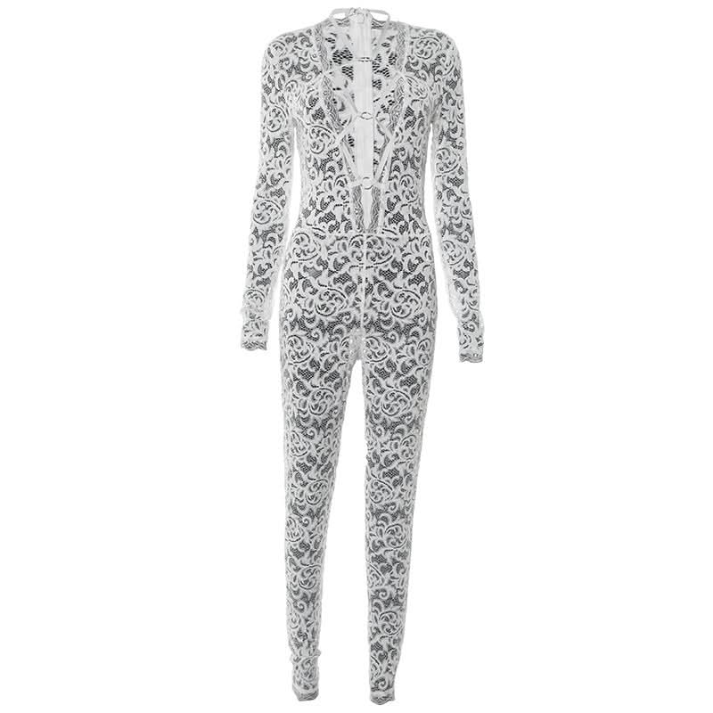 Sultry Sheer Lace O-Ring Jumpsuit - Elevate Your Fall Party & Night Out Style