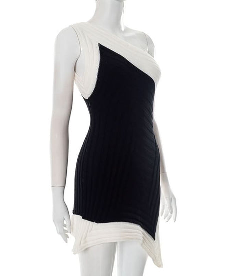 Chic Black & White Asymmetrical One-Shoulder Mini Dress | Fall & Holiday Party Ready