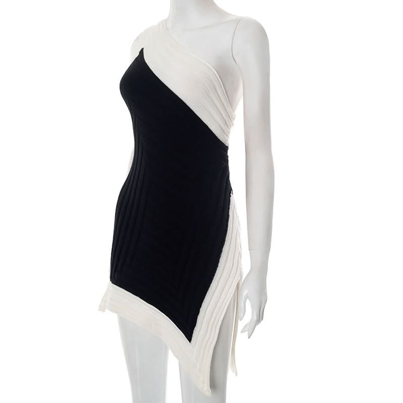 Chic Black & White Asymmetrical One-Shoulder Mini Dress | Fall & Holiday Party Ready