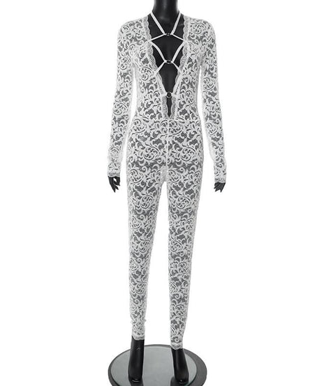 Sultry Sheer Lace O-Ring Jumpsuit - Elevate Your Fall Party & Night Out Style