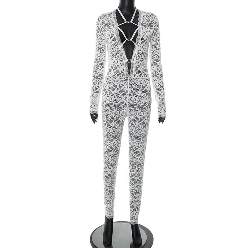 Sultry Sheer Lace O-Ring Jumpsuit - Elevate Your Fall Party & Night Out Style