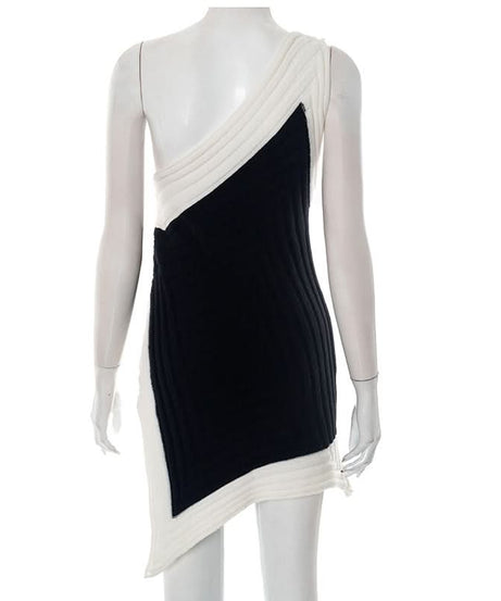 Chic Black & White Asymmetrical One-Shoulder Mini Dress | Fall & Holiday Party Ready