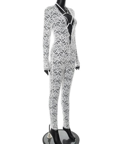 Sultry Sheer Lace O-Ring Jumpsuit - Elevate Your Fall Party & Night Out Style