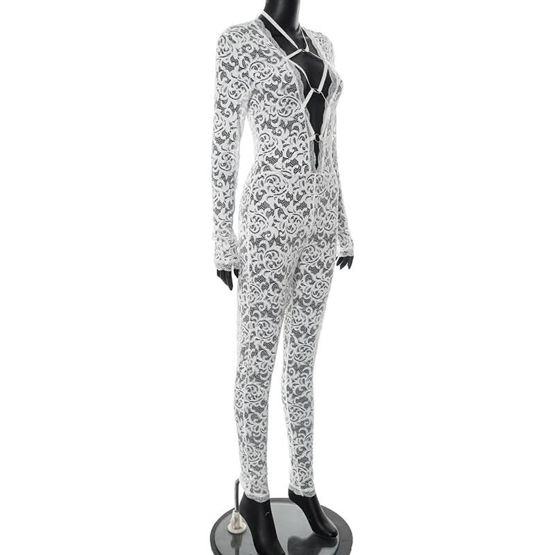 Sultry Sheer Lace O-Ring Jumpsuit - Elevate Your Fall Party & Night Out Style