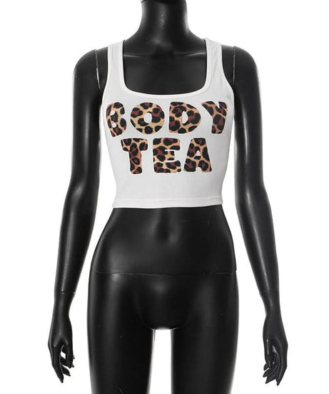 Trendy Leopard Print 'BODY TEA' Ribbed Crop Tank Top – Your Fall Fashion & Layering Essential