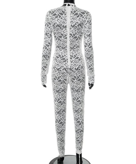 Sultry Sheer Lace O-Ring Jumpsuit - Elevate Your Fall Party & Night Out Style