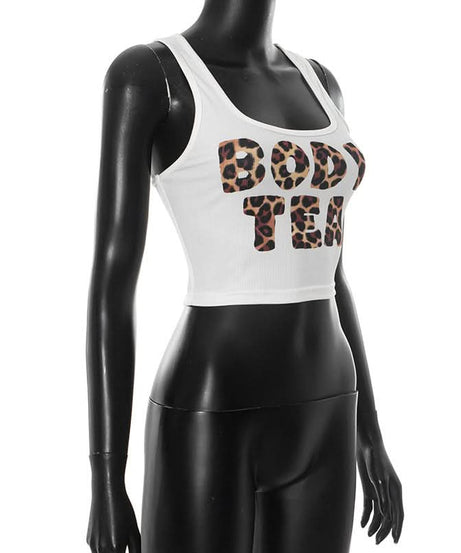 Trendy Leopard Print 'BODY TEA' Ribbed Crop Tank Top – Your Fall Fashion & Layering Essential