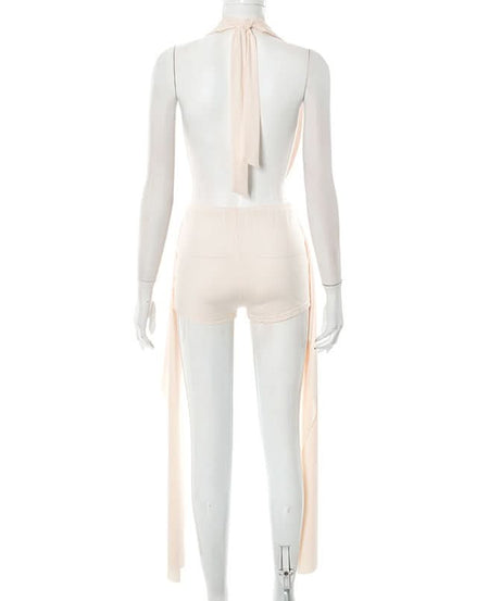 Midnight Glam Halter Cowl Neck Shorts Set - Daring Black Ensemble for Fall Parties