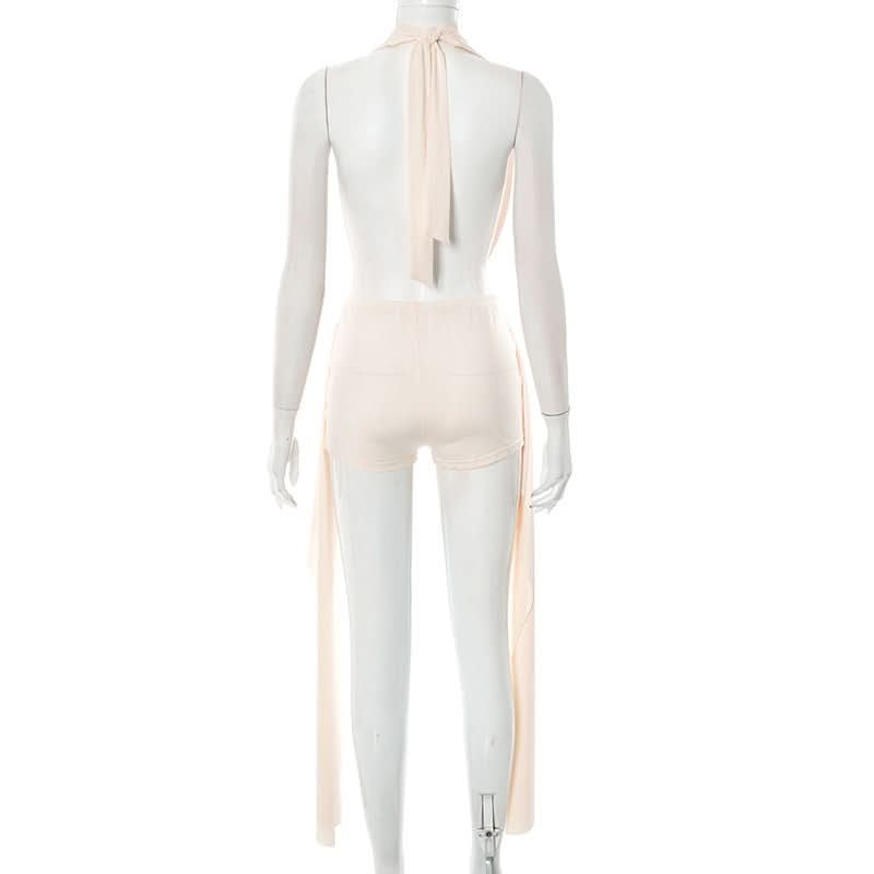 Midnight Glam Halter Cowl Neck Shorts Set - Daring Black Ensemble for Fall Parties