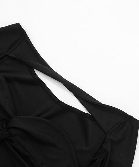 Sultry Black Off-Shoulder Cutout Romper - Ruched Bodycon Long Sleeve for Fall Nights & Party Season