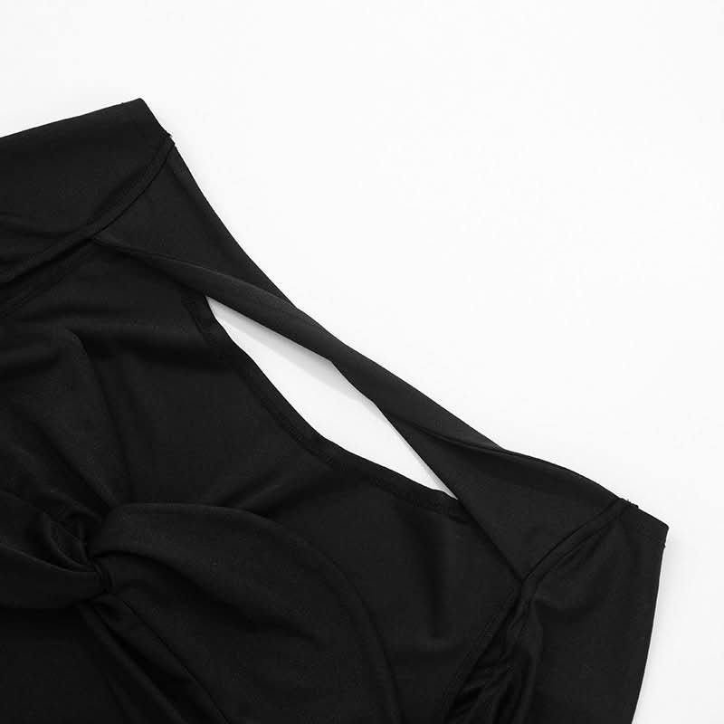 Sultry Black Off-Shoulder Cutout Romper - Ruched Bodycon Long Sleeve for Fall Nights & Party Season