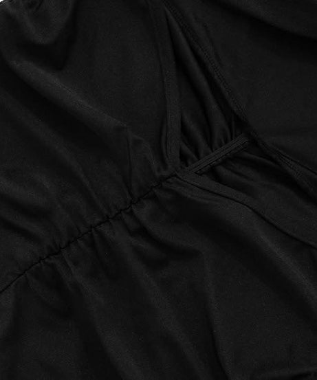 Sultry Black Off-Shoulder Cutout Romper - Ruched Bodycon Long Sleeve for Fall Nights & Party Season